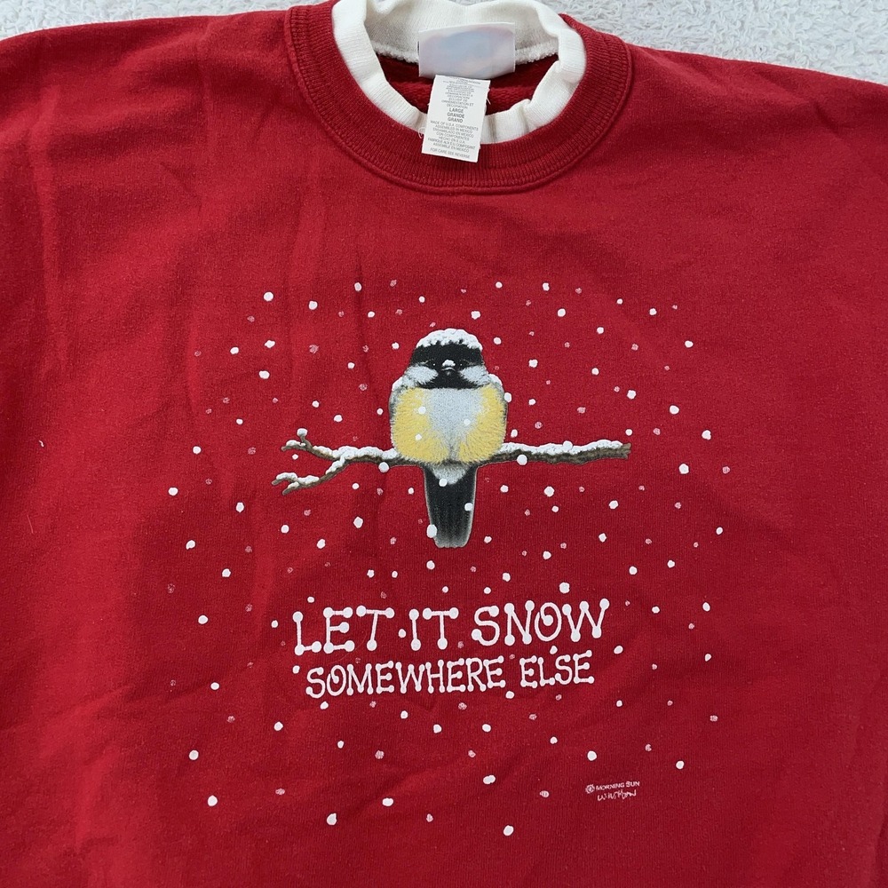 Vtg Let It Snow Somewhere Else Morning‎ Sun Collared Sweatshirt Small Chickadee